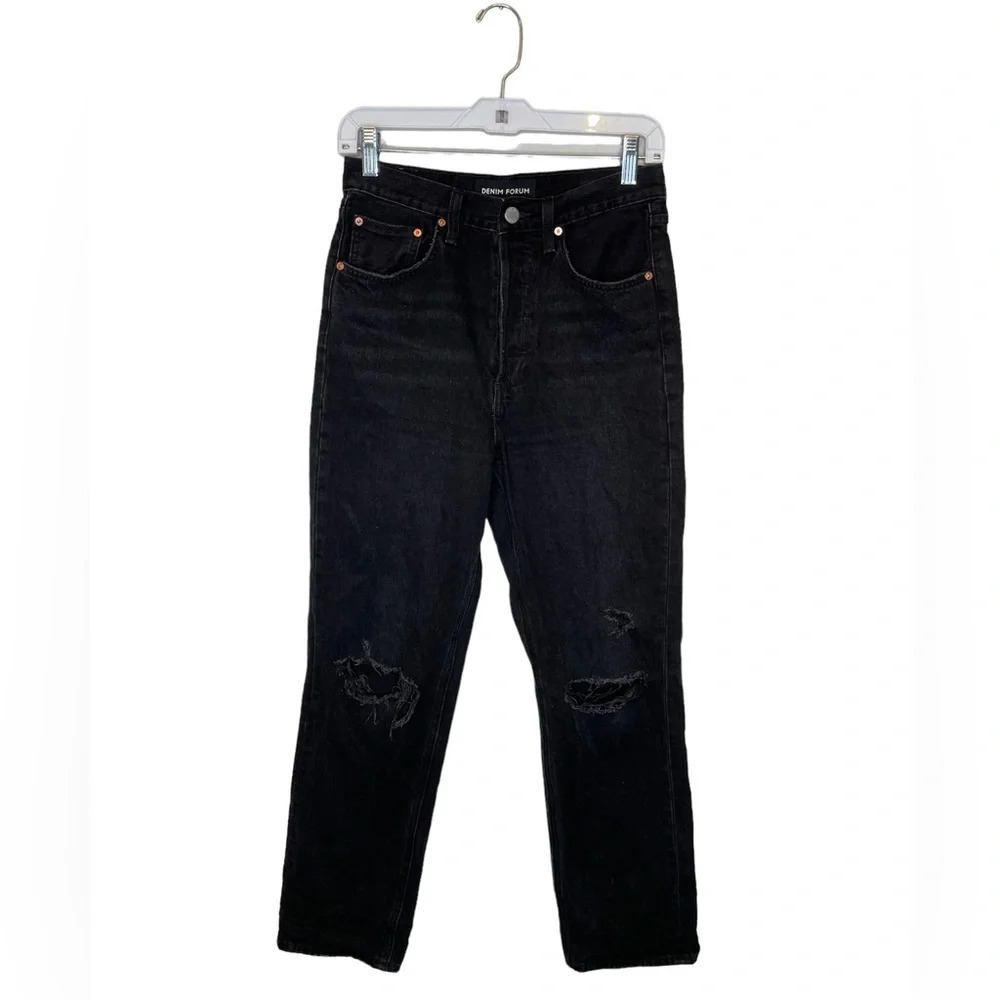 Denim Forum Aritzia The Bonet High Rise Loose Black Jeans Distressed Size 25 - Picture 2 of 10